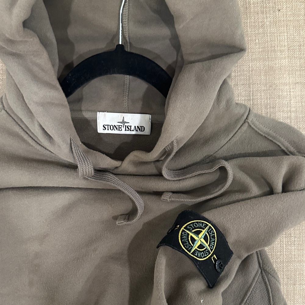 Stone Island Olive Hooded Sweatshirt with Compass Patch